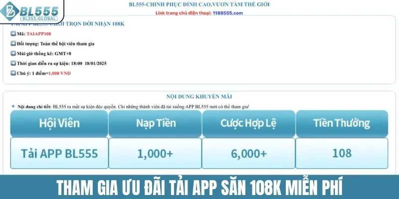 Khuyến Mãi BL555 - 6 Ưu Đãi Tặng Tiền Miễn Phí Hot Nhất 3 Tham gia khuyến mãi BL555 tải app săn 108K miễn phí